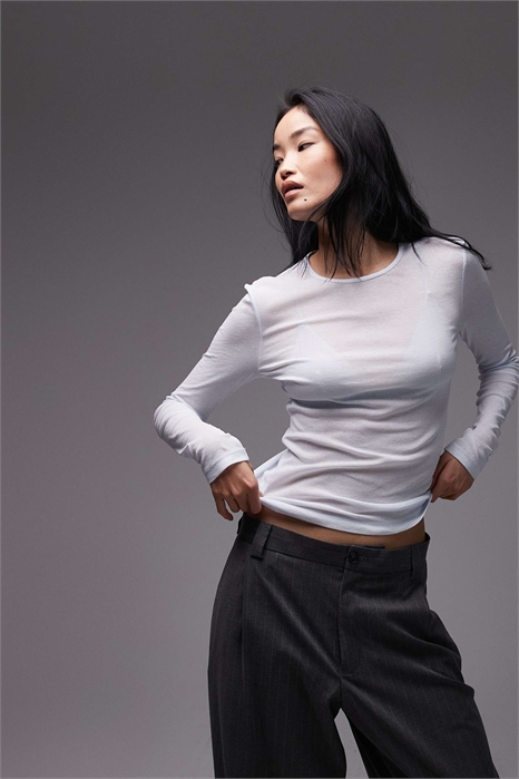 Прозрачный топ с длинными рукавами артикул 153891748