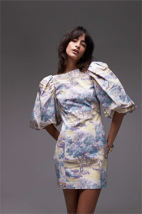 Мини-платье с буфчатыми рукавами и открытой спиной артикул 143326372