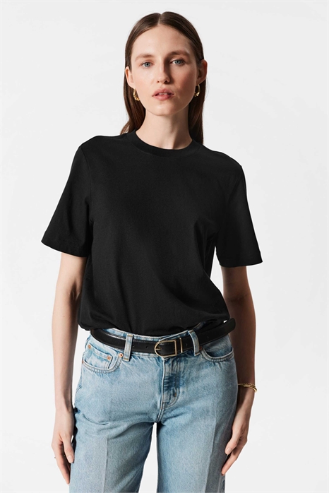 Свободная футболка с короткими рукавами черного цвета артикул 150204989