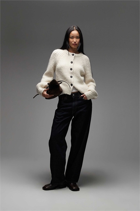 Кардиган из альпаки и шерсти с крупной вязкой и рукавами-балонами артикул 150205143