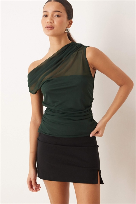 Топ с асимметричной сеткой зеленого цвета артикул 153646941