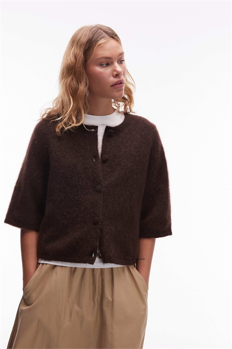 Кардиган из смесовой ткани с мохером и короткими рукавами артикул 149319292