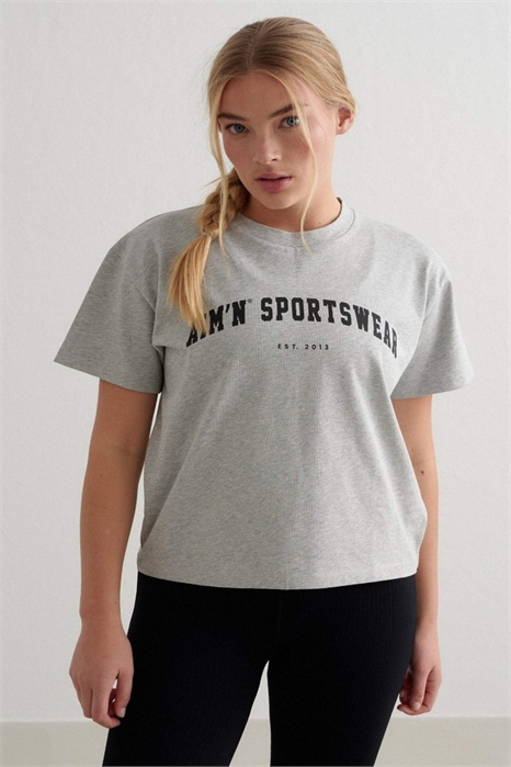 Футболка прямого кроя в стиле «варсити» серого меланжевого цвета артикул 152061403