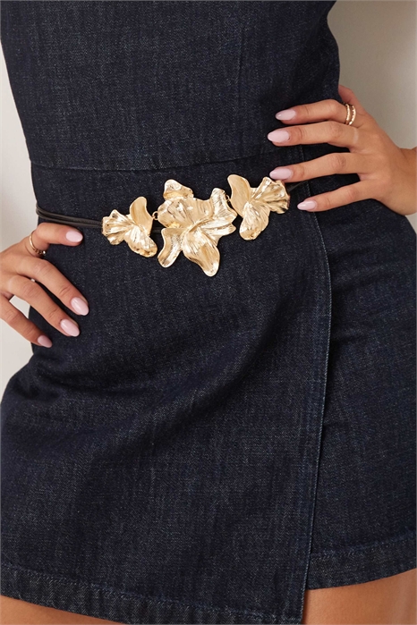 Пояс из искусственной кожи с завязками и абстрактной золотой пряжкой в виде цветка артикул 150388710