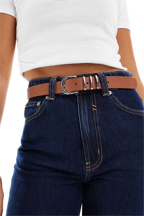 Пояс для джинсов из искусственной кожи с серебряной пряжкой артикул 150937872