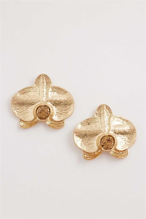 Сережка-гвоздик с изображением орхидеи и вставкой из янтаря артикул 154690423