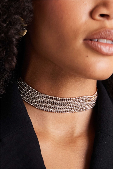 Многорядный чокер с блестящими кристаллами из искусственного материала артикул 151227050