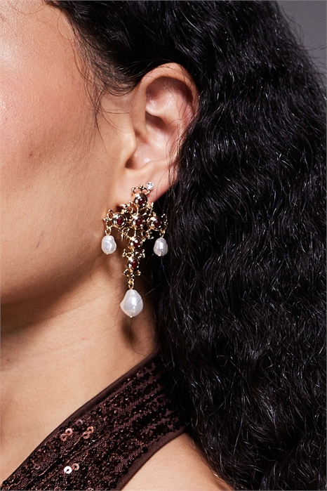 Серьги в виде креста, украшенные драгоценными камнями и искусственными жемчужинами артикул 149512932