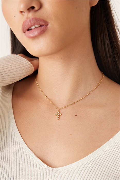 Колье с крестообразным кулоном и кристаллом CZ артикул 152383954