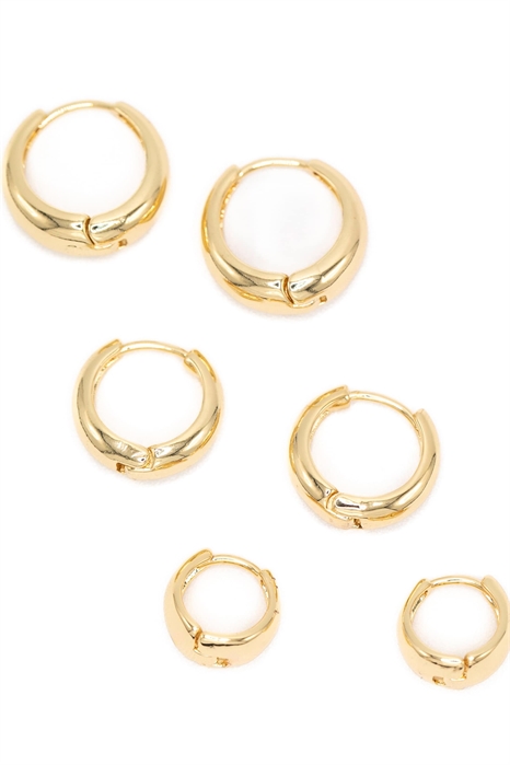 Набор из 3-х массивных сережек-колец из латуни с золотым покрытием артикул 143710376