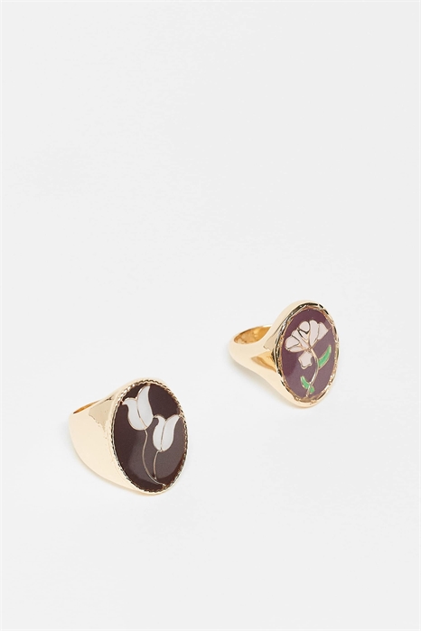 Набор из 2 эмалевых колец с цветочным узором артикул 154100806