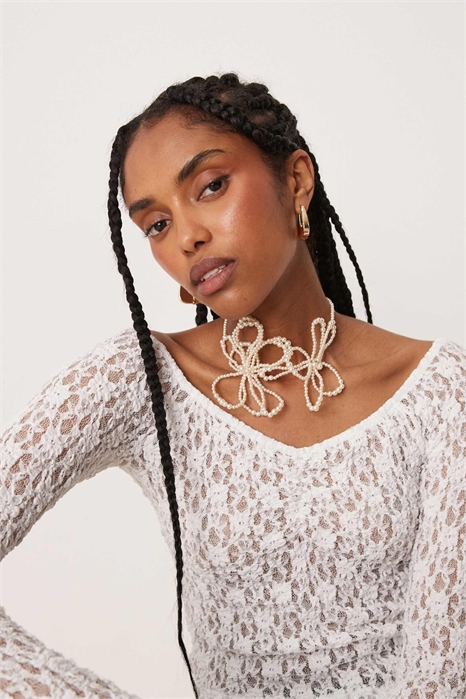 Колье-чокер с цветами из искусственных жемчужин артикул 146851737