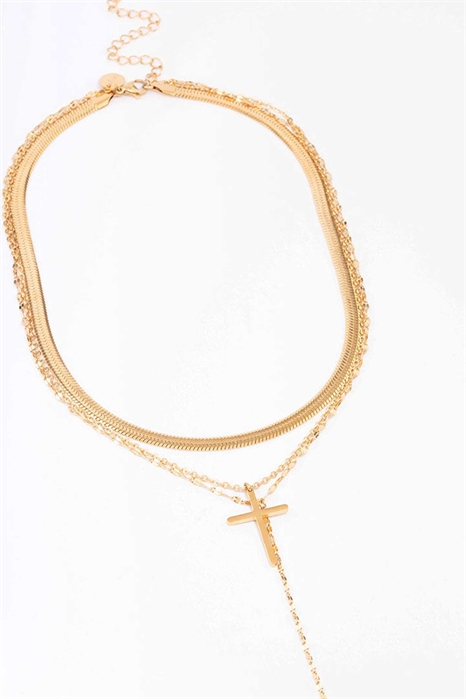 Водонепроницаемое колье из нержавеющей стали с многослойным крестом, покрытое золотом артикул 152361500