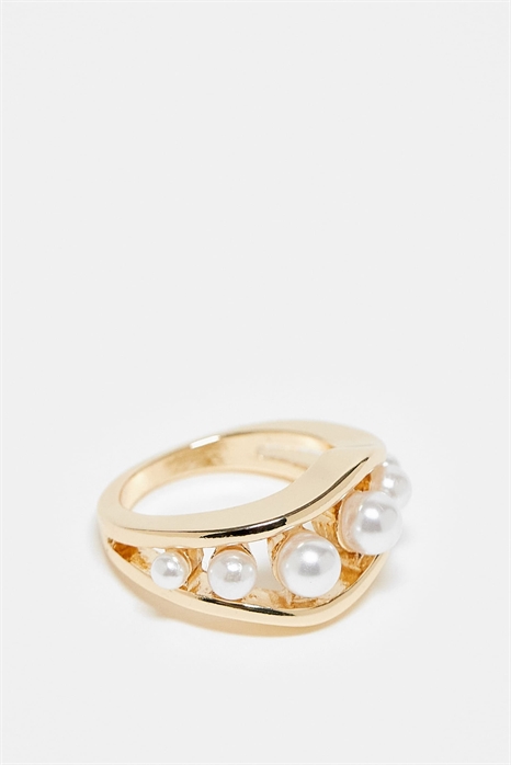 Кольцо с элементами из искусственного жемчуга артикул 144205619