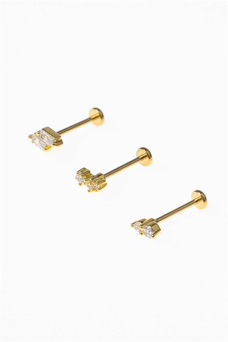 Позолоченные серьги из хирургической стали с двойным багетом и плоской застежкой, набор из 3 штук артикул 149976323