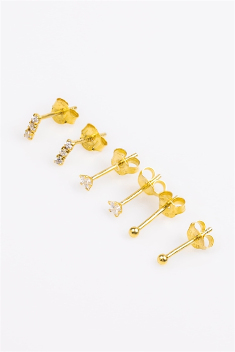 Набор из трёх серебряных сережек с позолотой и стразами в форме звёздочек артикул 149976316