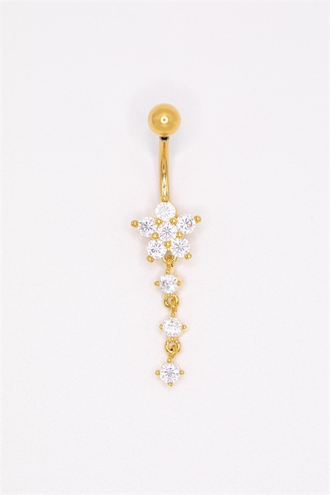 Пирсинг для пупка в виде цветка из титана с цирконами, покрытый золотом артикул 147486646