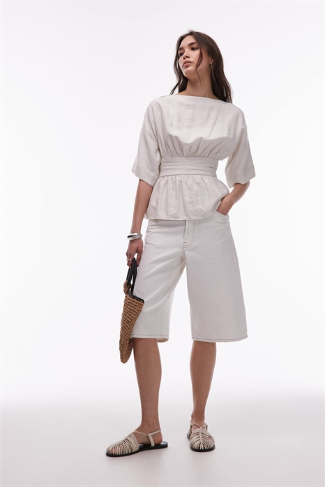 Топ из льна с низкой спинкой и заниженной талией артикул 141936005