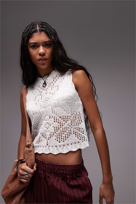 Трикотажная майка с вышитым волнистым краем артикул 140465268