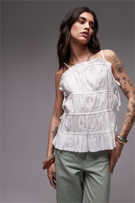 Топ-бюстье из поплина с плиссированными воланами артикул 140912630