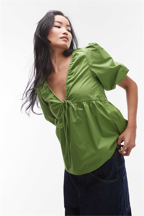 Топ из поплина с буфчатыми рукавами артикул 139174387