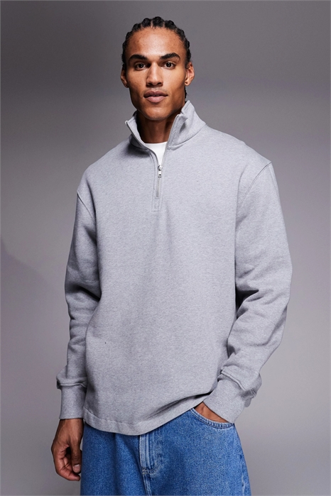 Свитшот свободного кроя с четвертью молнии и фиксированным низом артикул 150368835