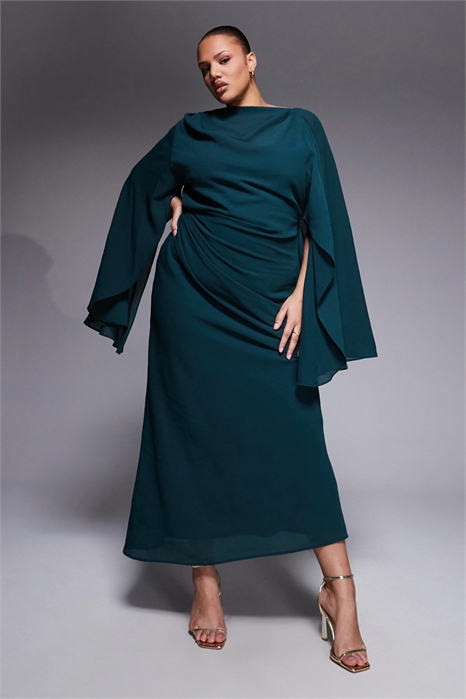 ASOS DESIGN: платье средней длины с драпировкой, рукавами-кимоно и открытой спиной артикул 154033609