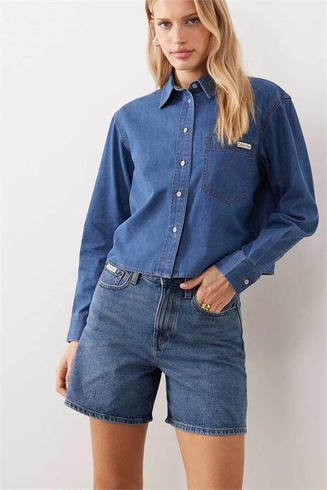 Короткие джинсовые шорты А-силуэта артикул 154174061