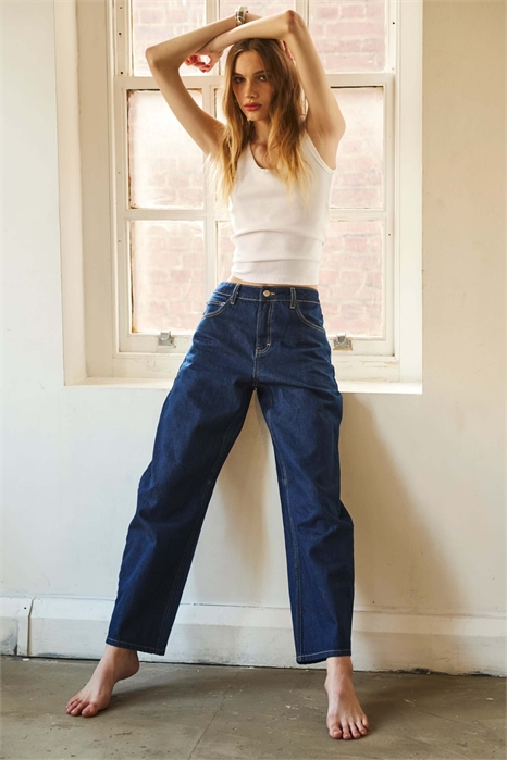 Джинсы с высокой талией и круговым рисунком артикул 149628256