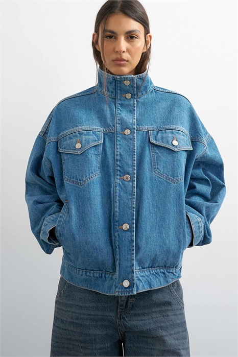 Куртка с воротником-воронкой и эластичным подолом, темно-синего цвета артикул 155004481