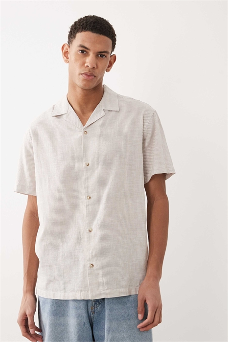 Рубашка с коротким рукавом из смешанного льна в полоску артикул 153909376