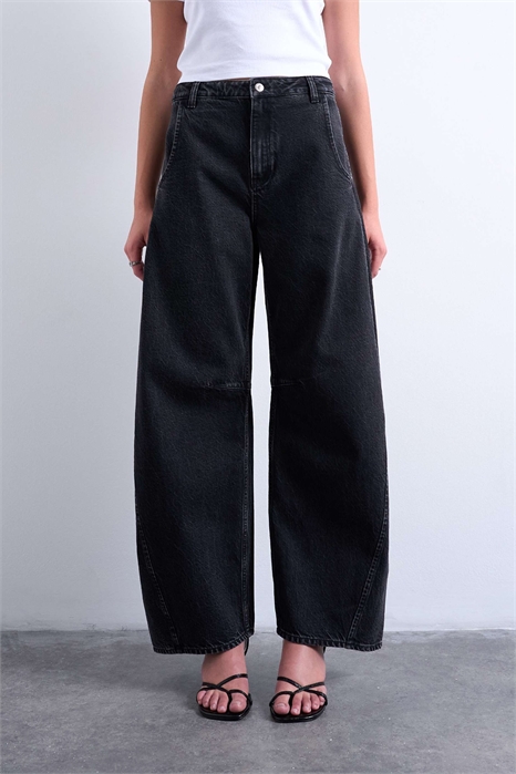 Джинсы с высоким поясом и подковообразным вырезом артикул 149629631