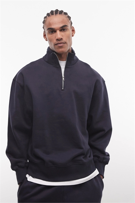 Свитшот премиум-класса с удлиненным кроем и четвертью молнии артикул 150266693