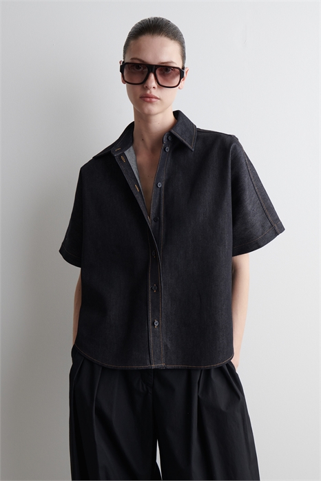 Джинсовая рубашка с короткими рукавами артикул 1266112001