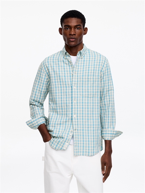 Рубашка из хлопка и льна свободного кроя артикул 1318324001