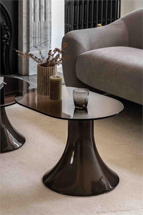 Овальный прикроватный столик со стеклянной столешницей артикул 1360038001