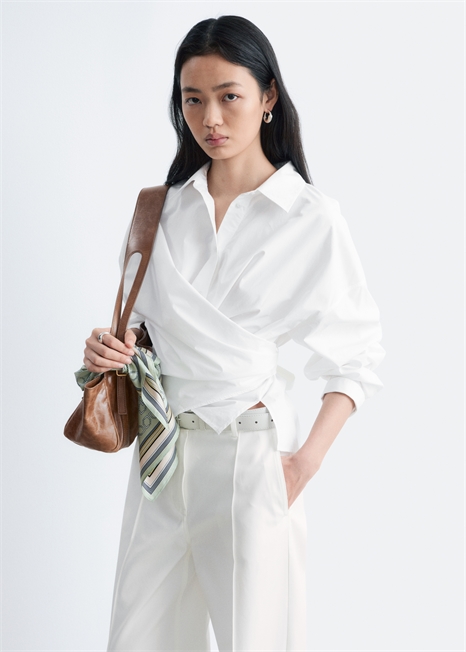 Хлопковая рубашка с завязкой на талии артикул 1321980001