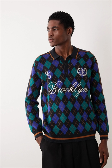 Полурубашка из мягкого трикотажа с аргил-принтом и вышивкой «Brooklyn» артикул 151187048