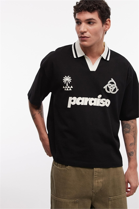 Поло свободного кроя с футбольной тематикой артикул 156152868