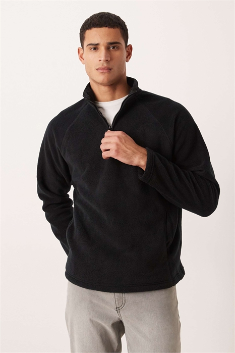 Свободная флисовая кофта с воротником-воронкой и четвертью молнии артикул 146898930