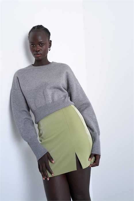 Мини-юбка-капельница из искусственной кожи с глянцевым блеском артикул 143826951