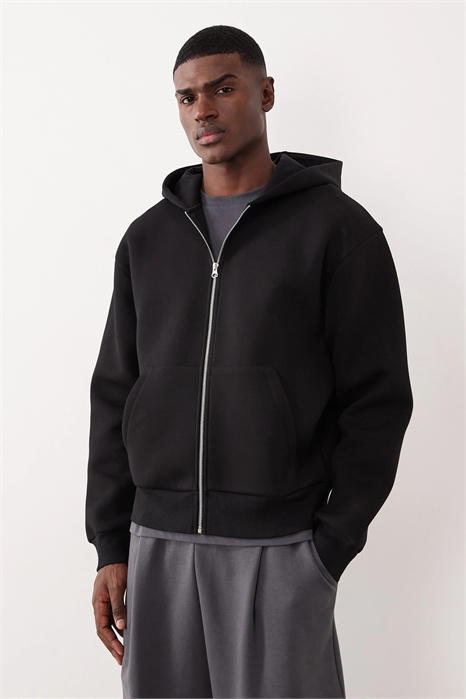 Свободная толстовка с капюшоном и застежкой-молнией из плотной ткани артикул 144073601