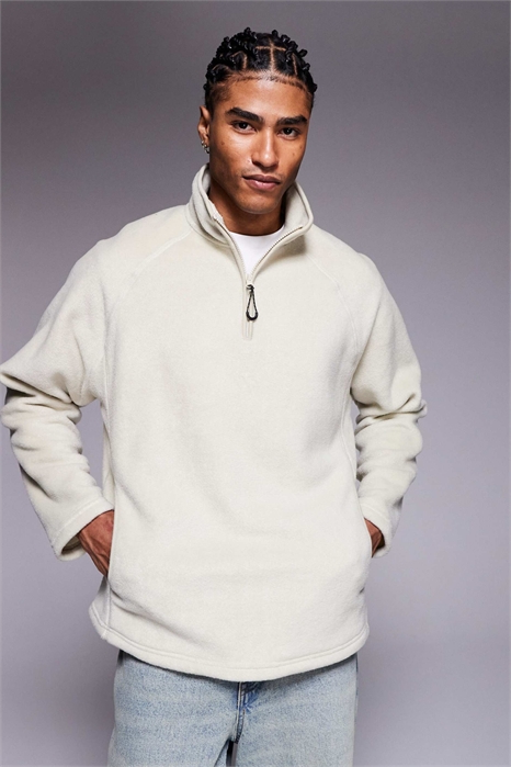 Свободная флисовая кофта с воротником-воронкой и четвертью молнии артикул 146897694