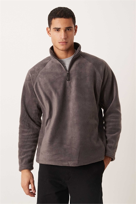 Свободная флисовая кофта с воротником-воронкой и четвертью молнии артикул 146924914