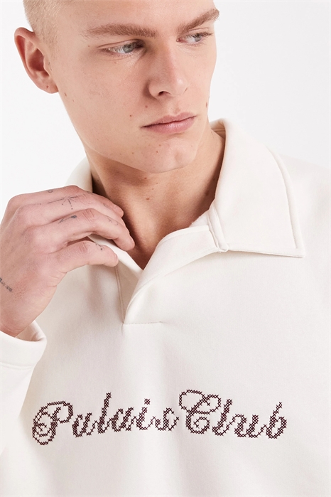 Свободная толстовка в стиле поло с вышитым надписью артикул 156270207