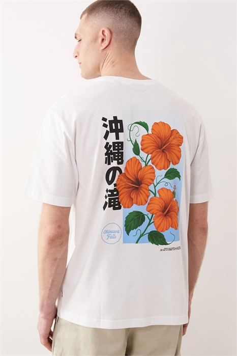 Футболка свободного кроя с красным цветочным принтом на спине артикул 155407549