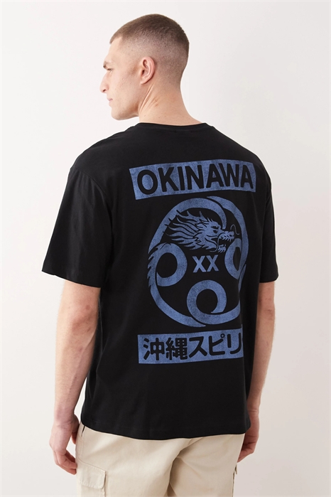 Футболка свободного кроя с принтом в виде дракона Окинавы на спине артикул 155407558