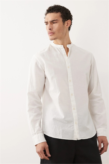 Рубашка из смешанного льна с воротником «под дедушку» артикул 153910415