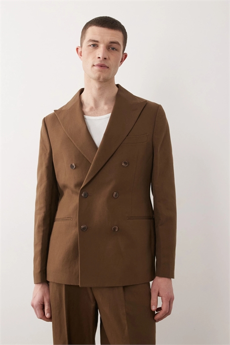 Облегающий пиджак из льна с двойной застежкой артикул 154337308