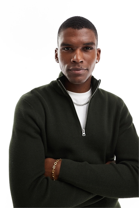 Свитер с ребристым узором и полузастежкой-молнией артикул 138686268